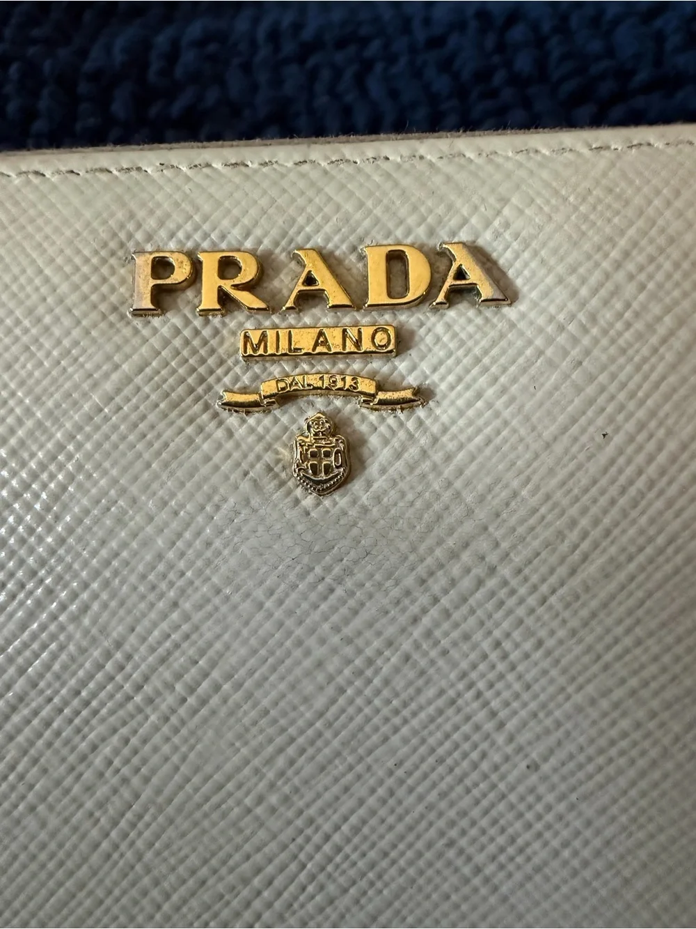 PRADA White Saffiano Leather Long Zippy Wallet w/Unbranded Gold Wristlet Chain